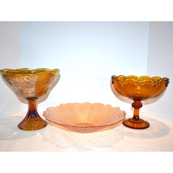 Vintage Glass Tabletop Display 1970s Shades of Amber Trio Retro MCM Early Core - Picture 1 of 4